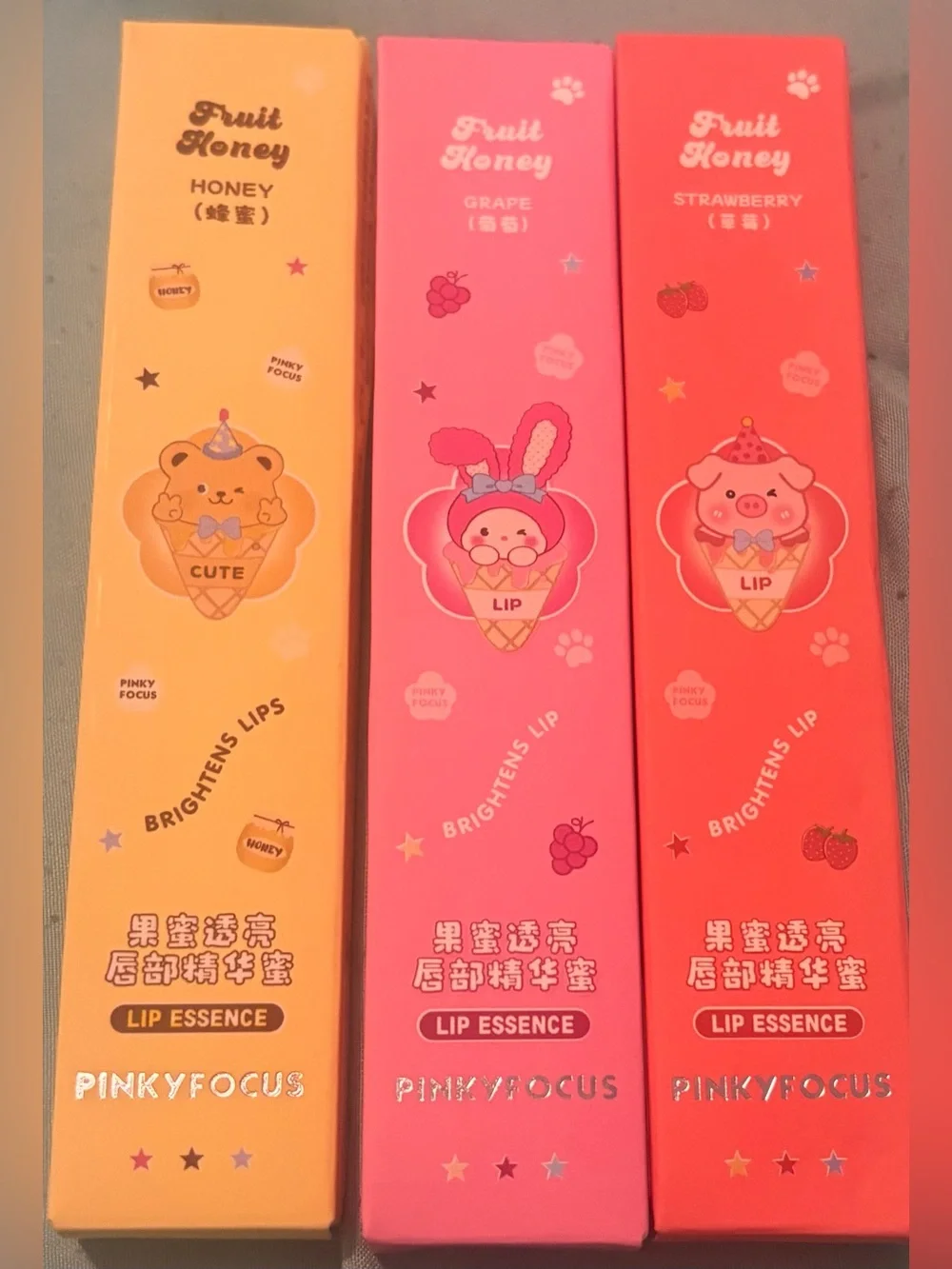 Fruit Honey Lip Essence Trio - Yellow, Pink, Red